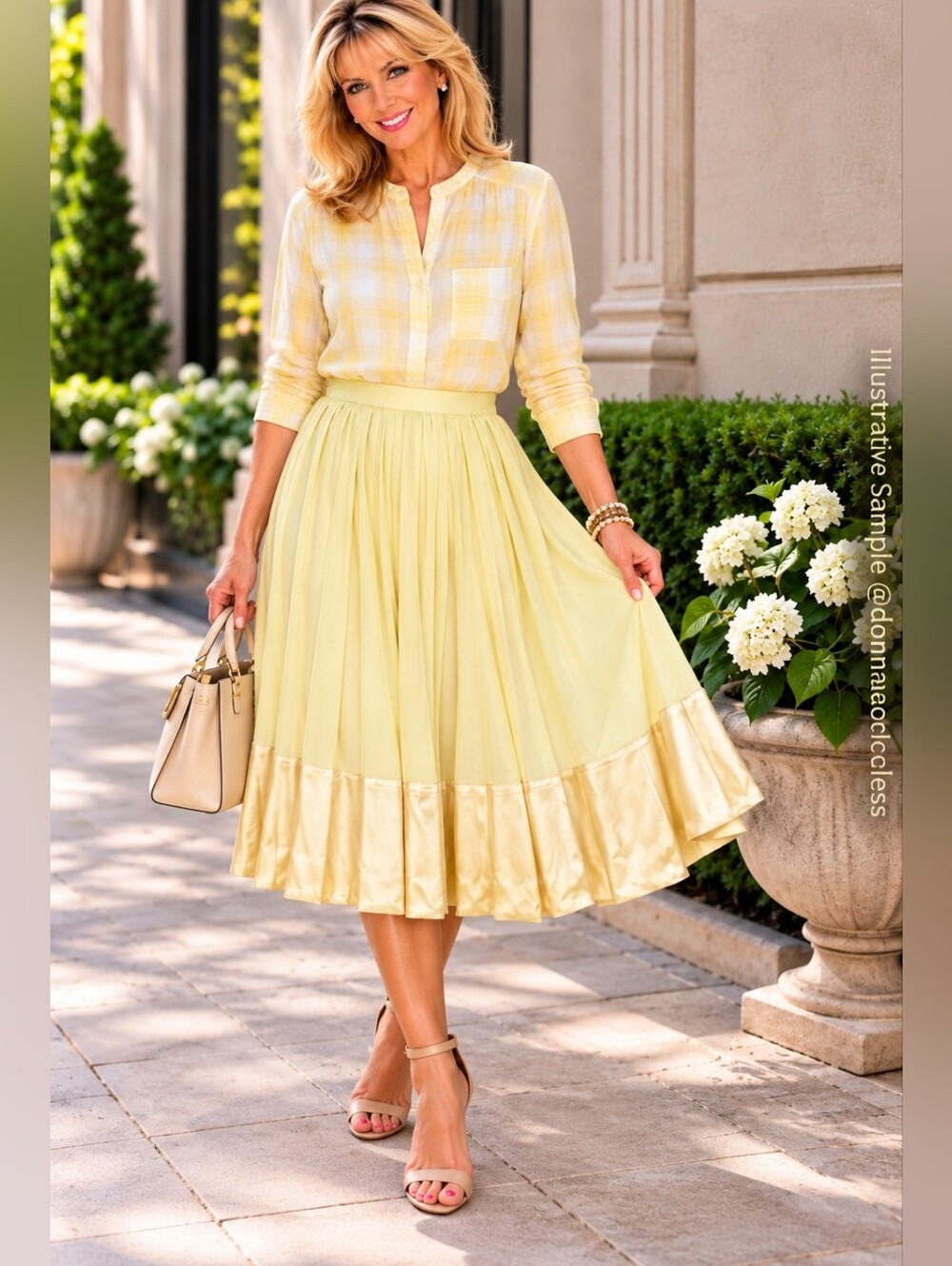 Burberry London Yellow Cotton Silk Trim Pleated Midi Skirt 10 Italy - Picture 14 of 14